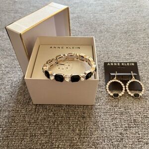 Anne Klein bracelet and earrings, gold-tone, black stone and faux crystals, NWT